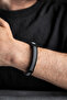 Chrome Plated Wicker Model Leather Detailed Men's Steel Bracelet - 2