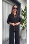 Hidden in the Shine Detail - Women's Sequin Detailed Front Zipper Viscose Two-Thread Blouse and Pants Two-Piece Set