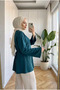 Women's Tie-Back Flounce Cut-Out Cuffed Hijab Tunic Blouse 70 cm - 3