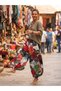 بنطلون شالوار قطني بنمط بوهيمي مع خصر مطاطي ورباط - بنطلون هاريم