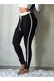 Lace-Up Waist and Side Stripe Detail - Women's Black High Waist Leggings - 3