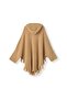 Women's Hooded Tasseled Knitwear Poncho - Stone - 3