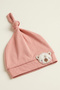 Unisex Baby Interlock Knotted 100% Cotton Towel Embroidered Teddy Bear Beanie Hat 0-6 Months - 2