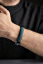 Chrome Plated Wicker Model Blue Rope Leather Detailed Men's Steel Bracelet - 3