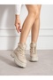 Capo Cream Zippered Women's Boots with Lace Detail - 2