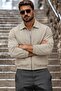 Men's Seasonal Zippered Bomber Cream Jacket - 5