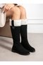 Ravi̇a Black Suede Fur Detailed Women's Boots