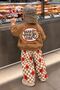 Bear Vibe Printed Checkered Boys' 2-Piece Set - Brown - 7