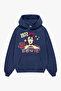 Bowie 1072 Printed Oversize Unisex Indigo Hoodie