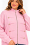 Plus Size Zippered Knitwear Cardigan with Button Accessories Pink - 3