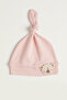 Unisex Baby Teddy Bear Crest Detailed 0-6 Months 100% Cotton Interlock Knotted Beanie Set of 4 - 4