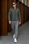 Men's Fit Zippered Thick Khaki Puffer Coat - 6