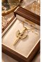 Gold Color Wing-Sword Motif Zircon Stone Steel Necklace - 4