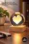 5 Pieces of Heart-Shaped Glass Globes 8 cm – Color-Changing Illuminated Decorative Wooden Base with USB Tabletop Display Office Decor