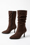 Kotersa Gathered Detailed Thin Heel Women's Boots Brown Suede - 4