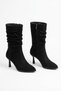 Kotersa Gathered Detailed Thin Heel Women's Boots Black Suede - 2
