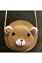 Women's Straw Bear Figure Round Shoulder Bag - Knitted Strap Bag Brown - 3