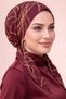 Women's Burgundy Chain Patterned Practical Ready-To-Wear Scarf with Bonnet Tie Hijab Bonnet
