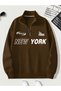 Unisex Women's - Men's New York Printed Half Zipper Oversize 3 Thread Sweatshirt