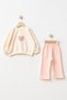 Girl's 2-Thread Suede Heart Embroidered Sweatshirt and Spanish Flare Pants 2-Piece Set 100% Cotton