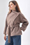 Asymmetrical Closure Short Coat Brown - 4