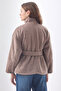 Asymmetrical Closure Short Coat Brown - 7