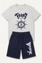Men's Shorts T-Shirt Set Anime Printed 100% Cotton Summer Top and Bottom Set - Gray Navy Blue - 3