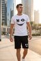 Men's Shorts T-Shirt Set Smiling Face Printed 100% Cotton Summer Top and Bottom Set - White Black - 2