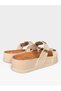 Women's Stone Detailed Cork High-Soled Slippers Beige - 4