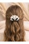 2-Piece Cream Scallop Lace Black Bow Pearl Detailed Hair Clips for Women and Children - 5