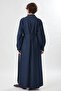 Long Denim Shirt with Deep Side Slits in Dark Blue - 6