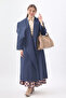 Wide Collar Trench Coat Navy Blue - 2