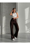 Modal Fabric Waist Belted Palazzo Trousers with Grass Detail - 7