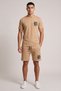 Men Shorts T-Shirt Set Gothic B Letter Printed 100% Cotton Summer Bottom Top Set - Brown