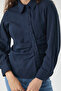 Flared Linen Shirt Navy Blue - 3