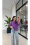Modal Kumaş Basic Sweatshirt Koyu Lila - 2