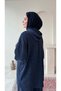 Women's Hooded Zipper Detailed Knitted Sweater Set - Navy Blue - 3