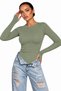 Women's White Camisole Long Sleeve Blouse with Finger Detail Body&Blouse with Finger Detail - 5