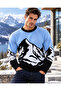 Men's Blue Mountain Patterned Crew Neck Long Sleeve Knit Sweater - 6