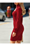 Women's Long Sleeve Semi-High Collar Geometric Patterned Collared Short Imported Crepe Dress - 2