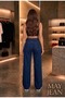 Women's Navy Blue Wide Leg Palazzo High Waist Trousers - 3