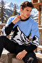 Men's Blue Mountain Patterned Crew Neck Long Sleeve Knit Sweater - 4