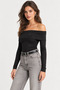 Women's Black Madonna Collar Long Sleeve Bodycon Blouse - 3