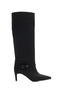 Women's Black Suede Pointed Toe Thin Heeled Stylish Buckle Detailed Comfortable Boots and Foldable Boots - 2