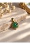 Handmade Jade Stone Necklace Elegant Women's Necklace with Bronze Frame Jade Stone Necklace 1 cm Natural Stone Necklace with a Fine Gold Look Chain - 2