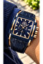 5 Atm Pool and Sea Use, Steel Case, Navy Blue Leather Strap, Functions Active, Men's Wristwatch in Stylish Box