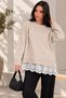 Women's Knitwear Sweater Oversize Drop Shoulder Lace Detailed Long Sleeve Crew Neck Ribbed Knitted Sweater - 3