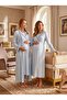 New Season Blue Double-Breasted Collared Full-Length Nursing-Friendly Design Long Sleeve 100% Cotton Maternity Nightgown Set - 6