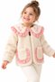Girl's Plush Cardigan Ecru Pink Floral Detailed Ruffled Collar Zippered Lined Soft Winter Cardigan 2-3-4-5 Years Old (1 Size up Recommended)