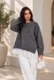 Women's Knitwear Sweater Oversize Drop Shoulder Lace Detailed Long Sleeve Crew Neck Ribbed Knitted Sweater - 2